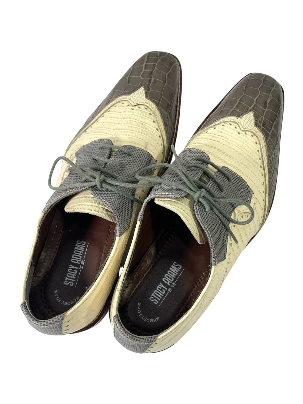 Stacy Adams Gregorio Men's 25473 Wingtip Oxford Grey Cream Size 10.5 M